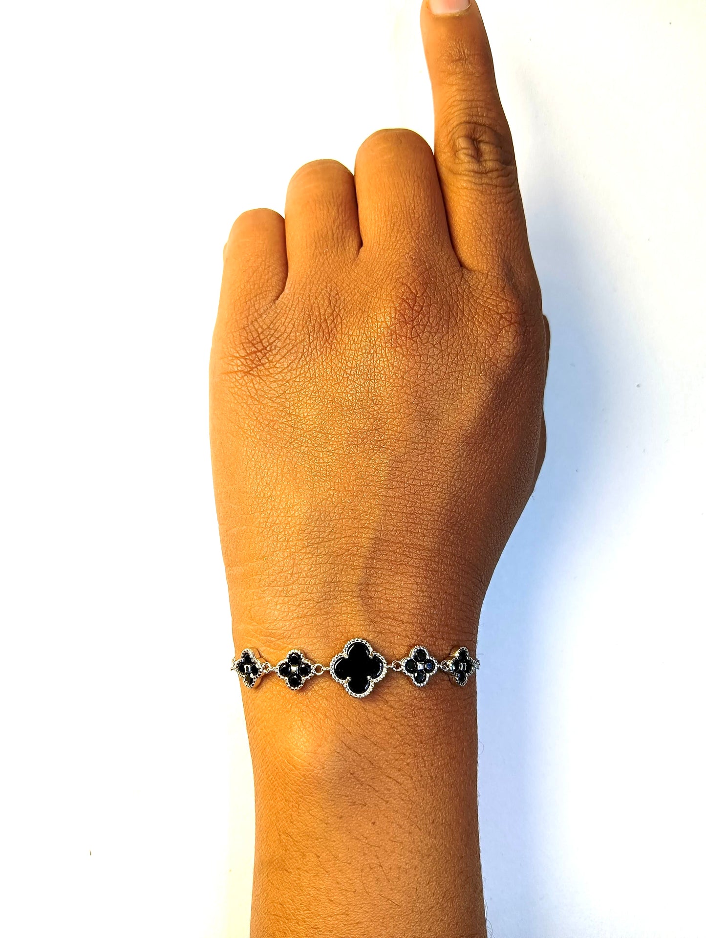 Silver Black Clover Bracelet