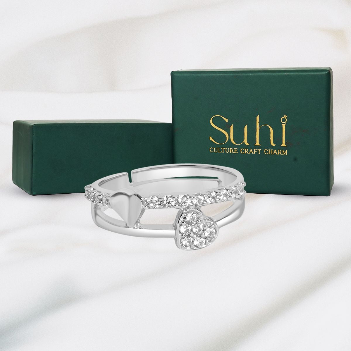 Silver Elegant Zircon Twin Heart Ring