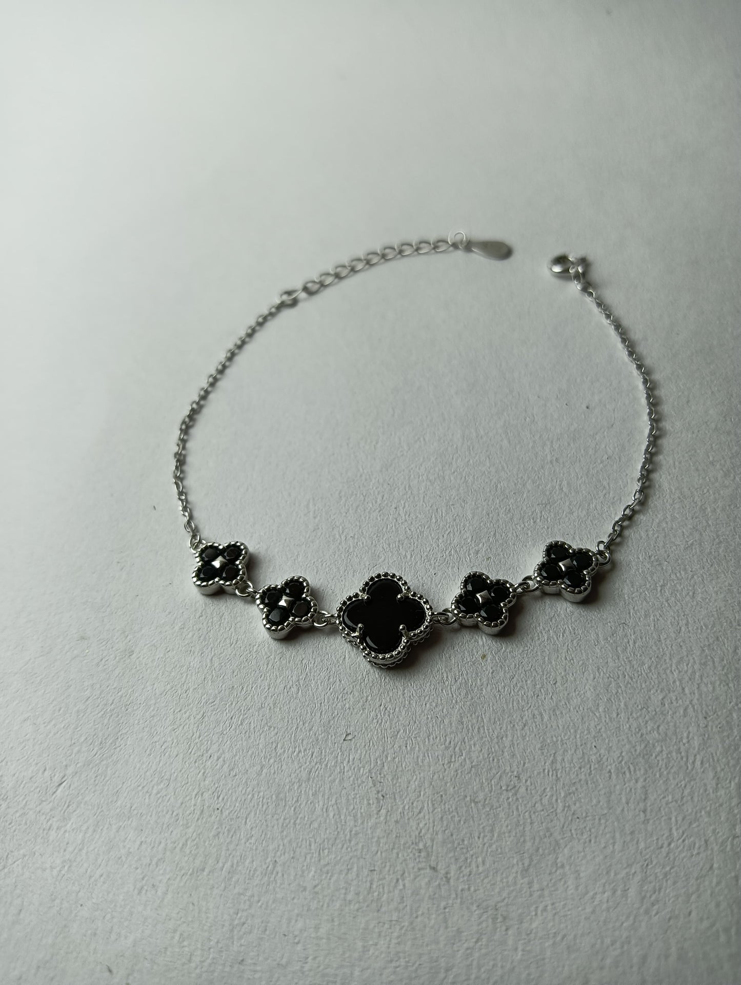 Silver Black Clover Bracelet