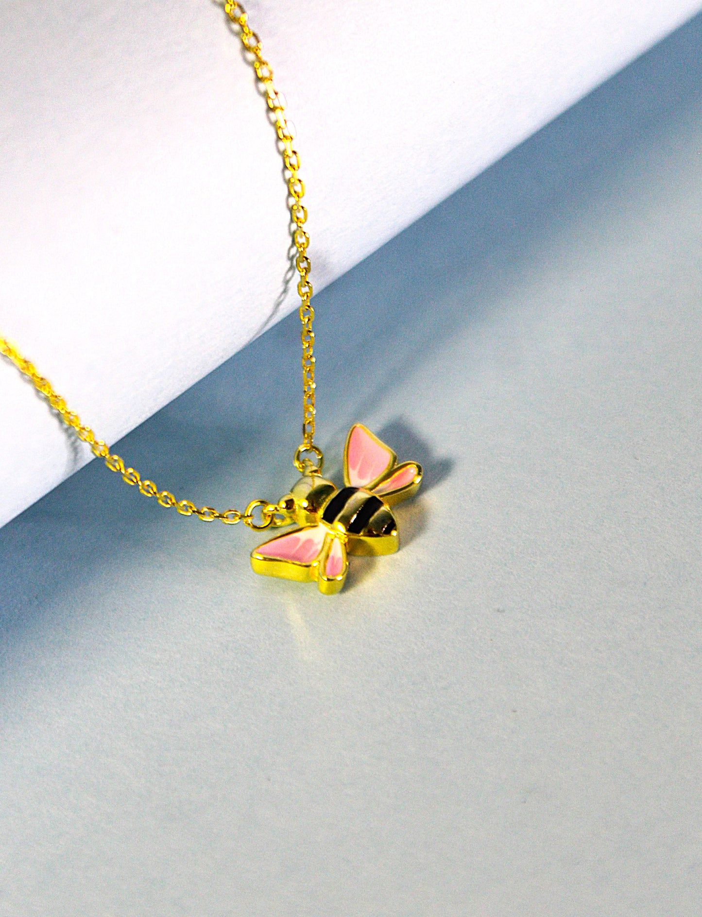 Golden Pink Butterfly Pendant
