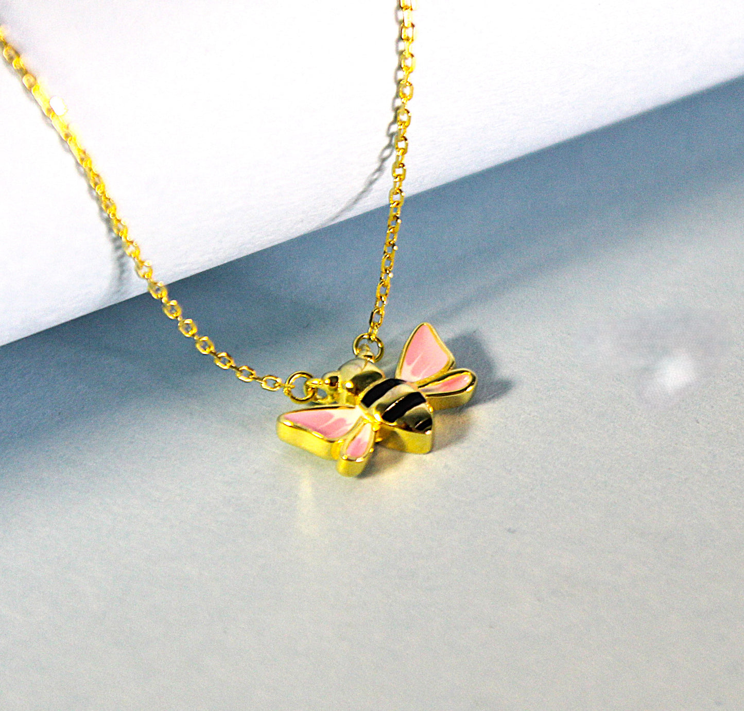 Golden Pink Butterfly Pendant