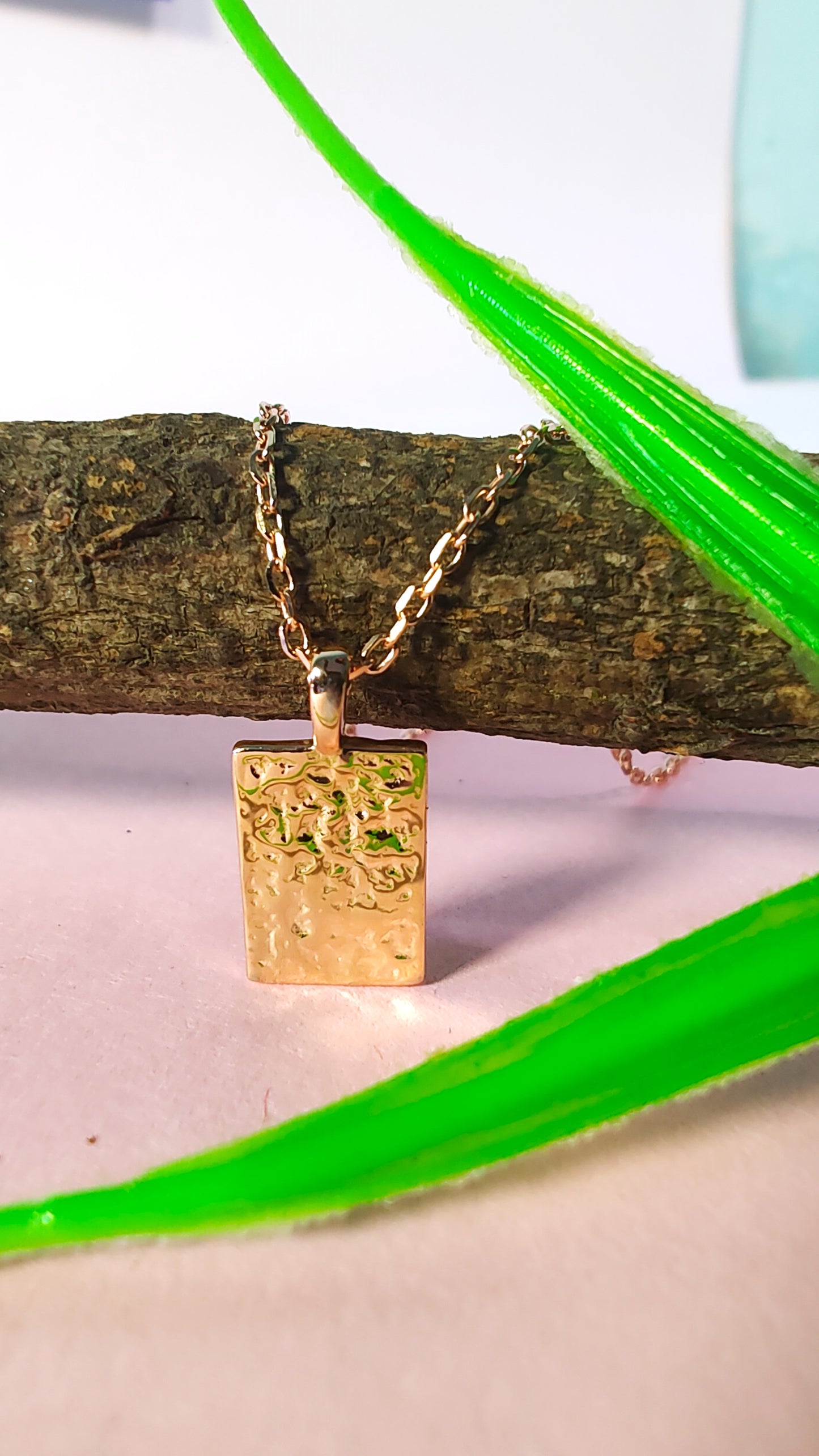 925 Silver Rose Gold Brick Pendant
