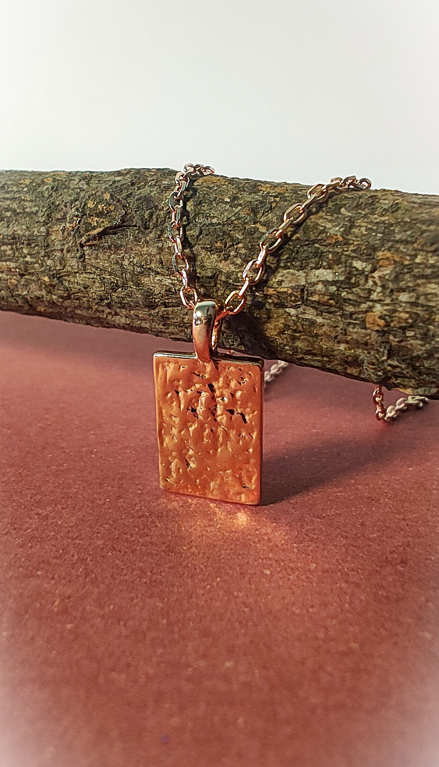 925 Silver Rose Gold Brick Pendant