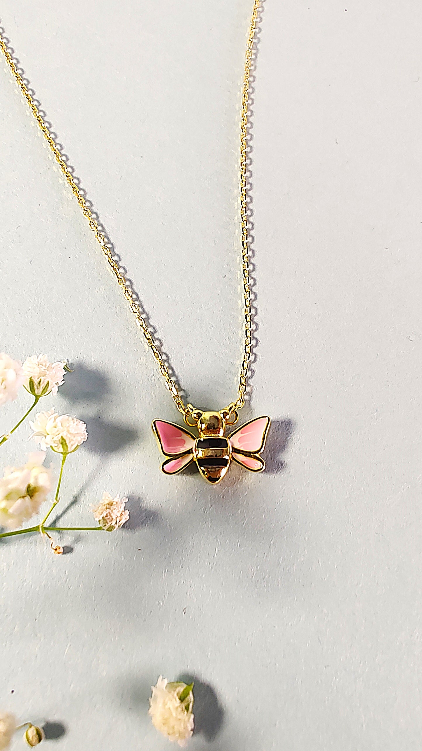 Golden Pink Butterfly Pendant