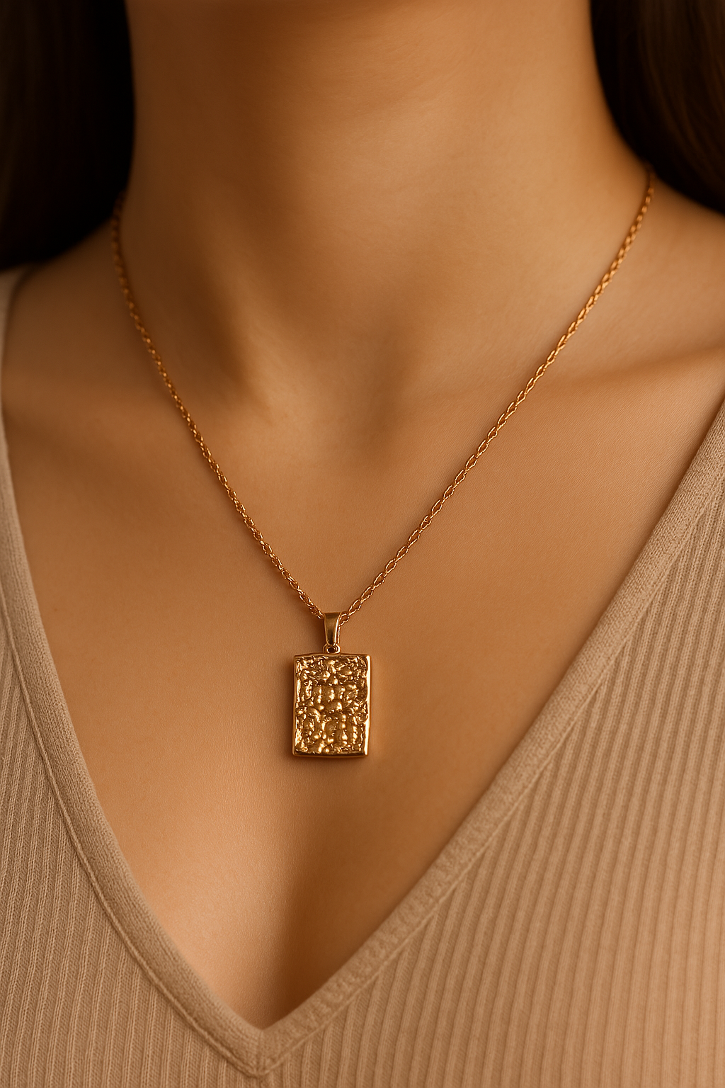925 Silver Rose Gold Brick Pendant