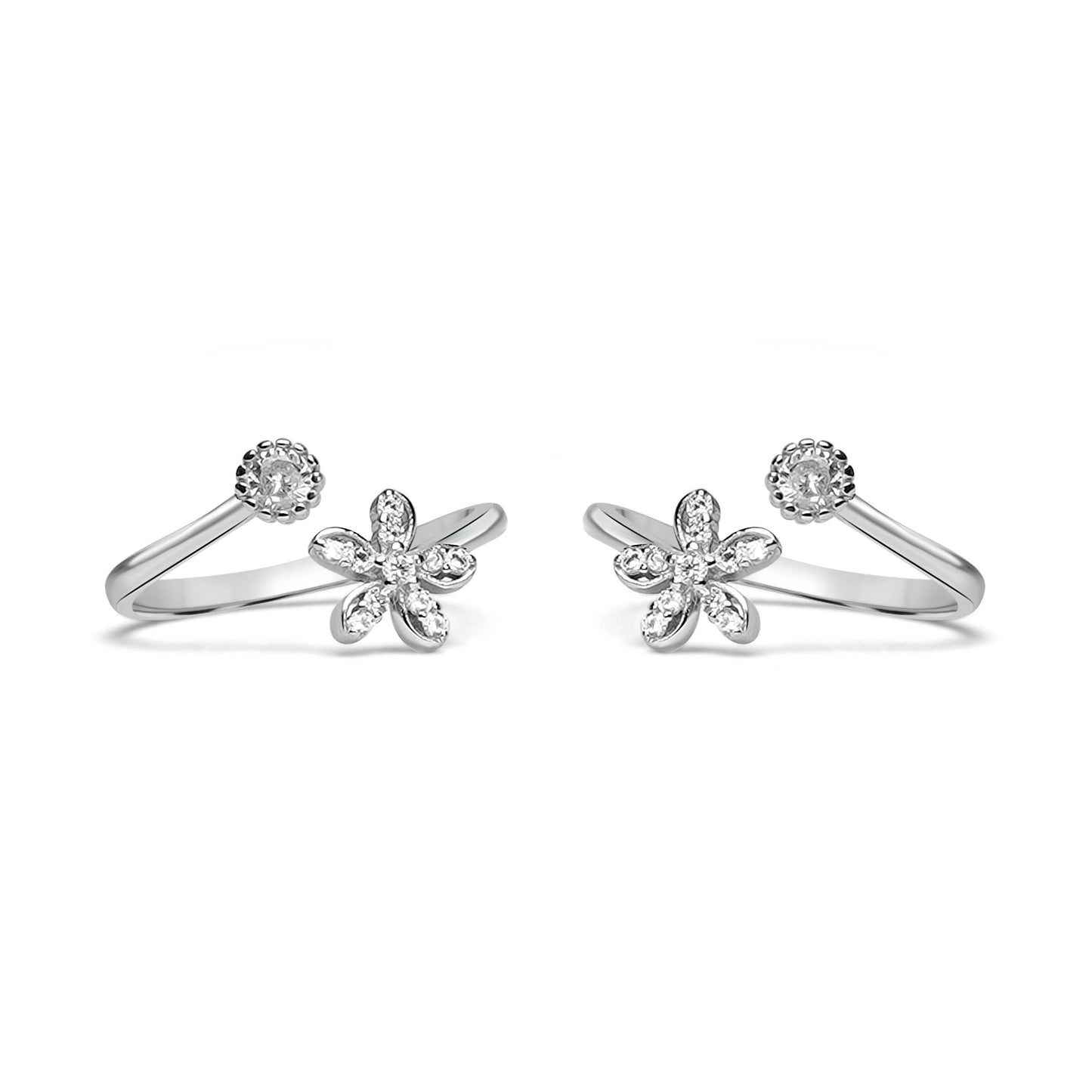 925 Silver Flower Dot Solitaire Toe Ring