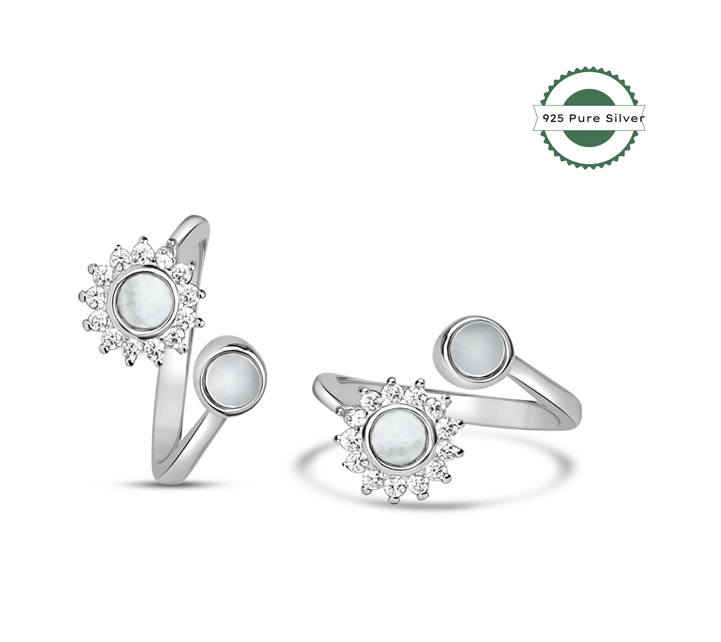 925 Silver Flat Pearl Sun Toe Ring