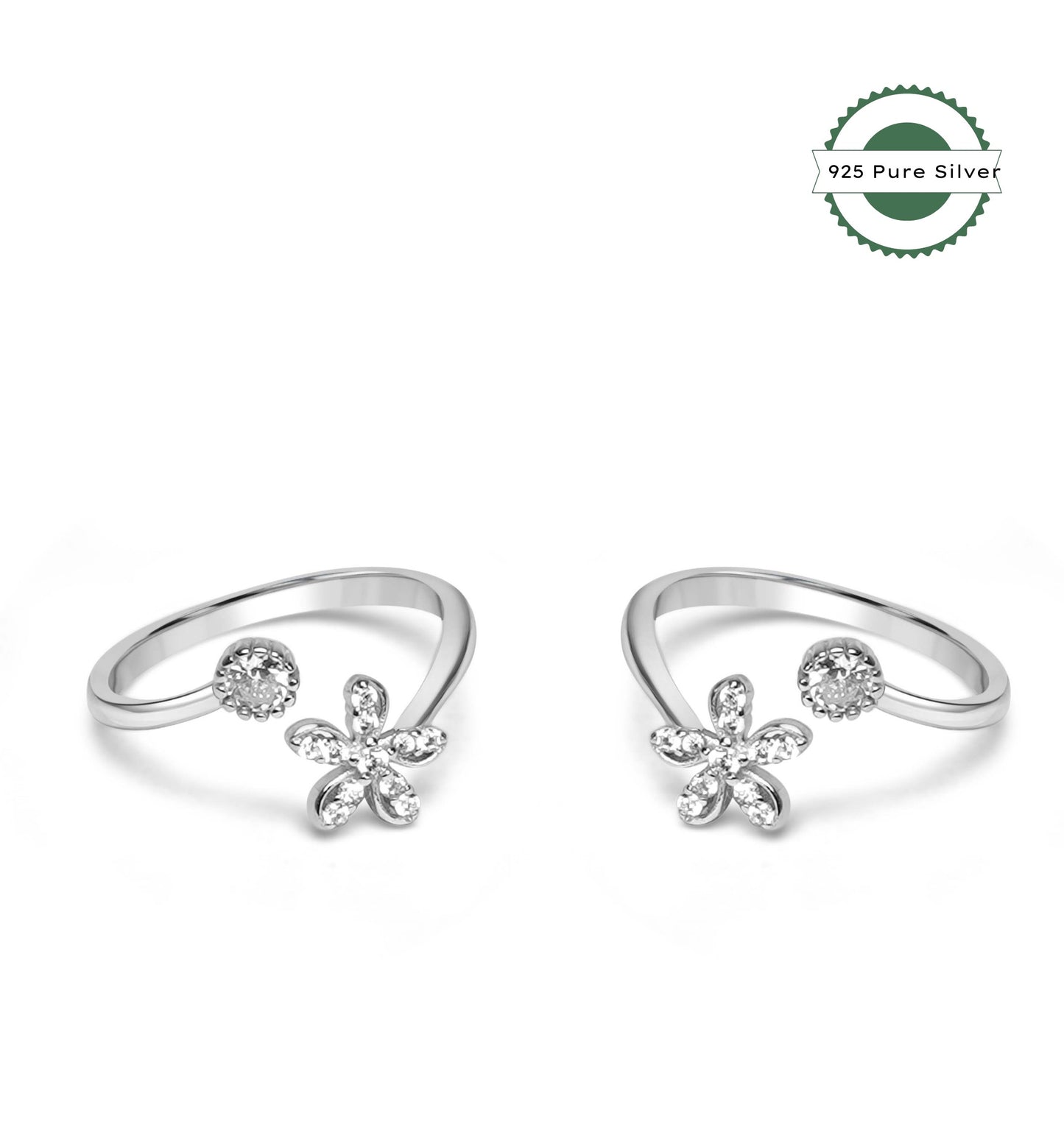 925 Silver Flower Dot Solitaire Toe Ring