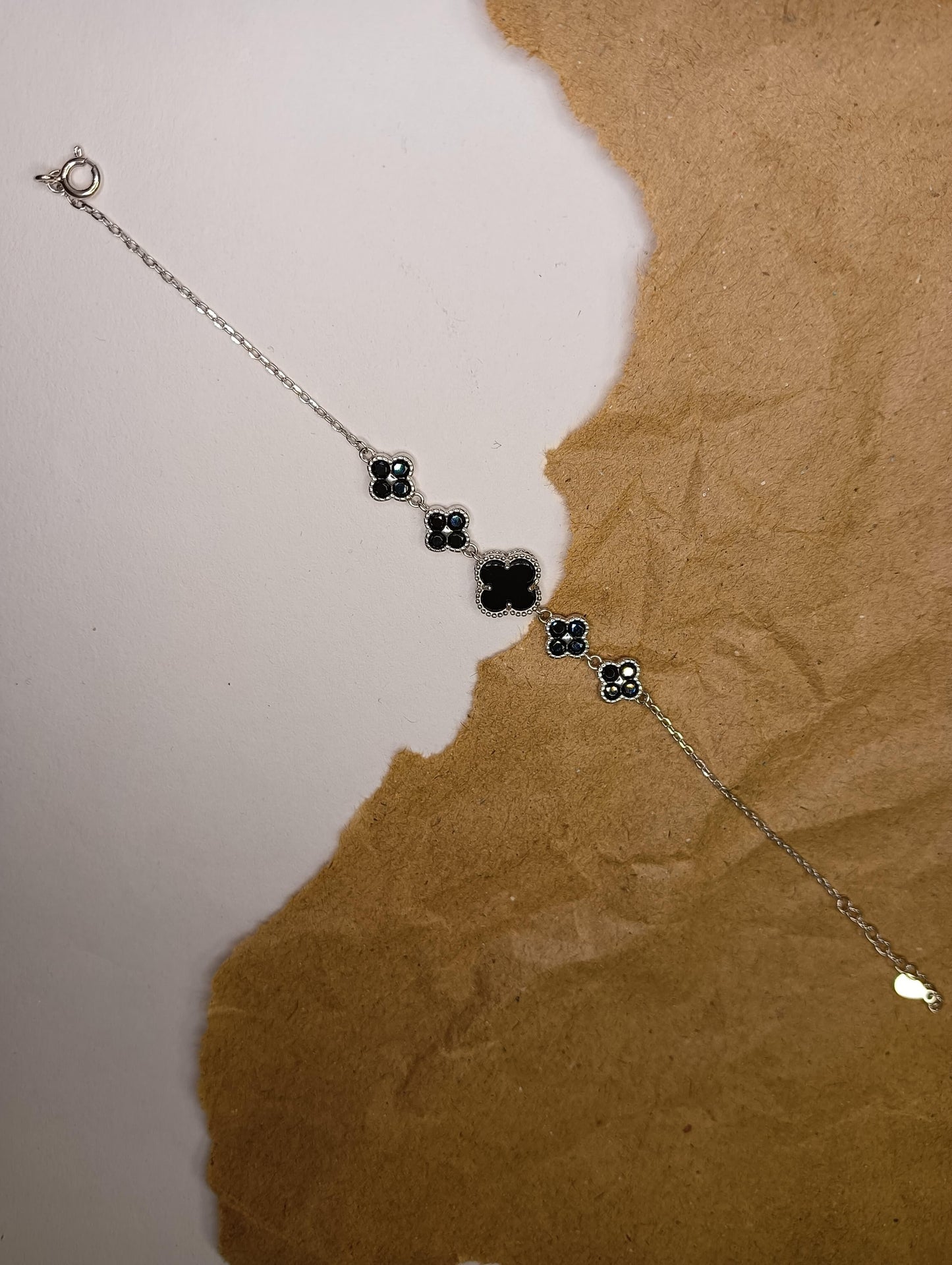 Silver Black Clover Bracelet