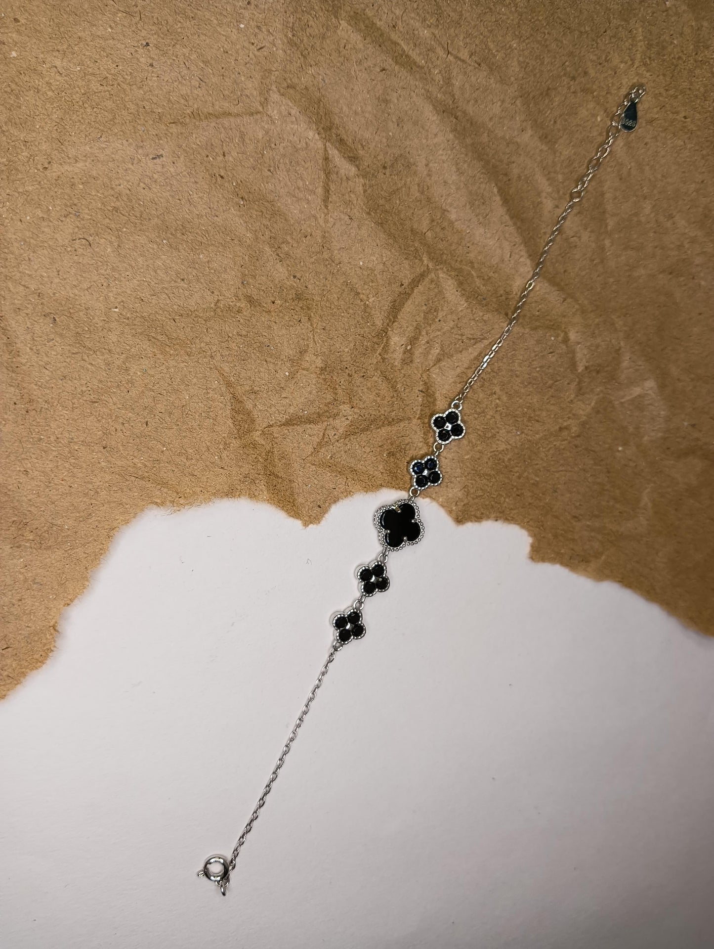Silver Black Clover Bracelet