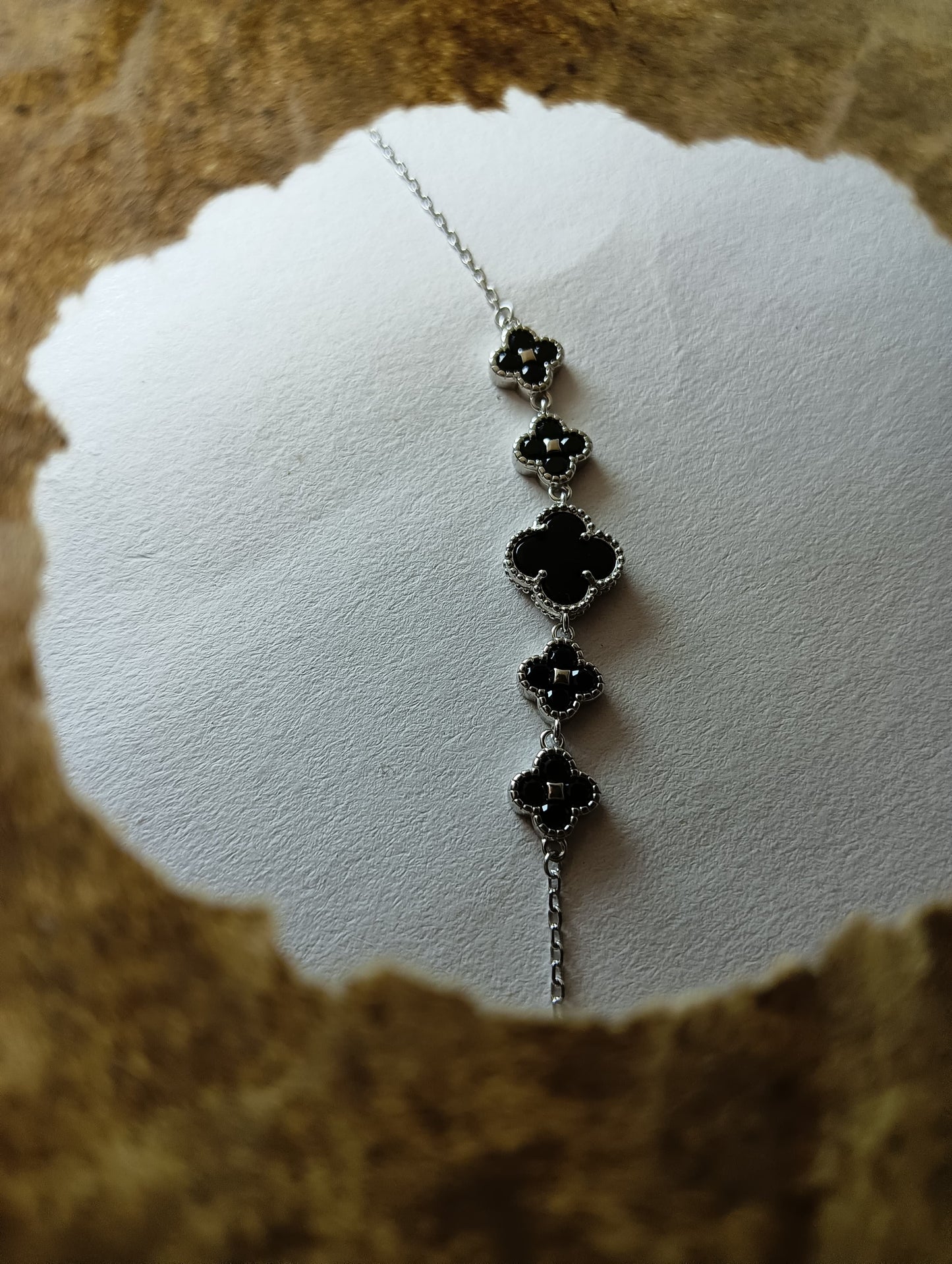 Silver Black Clover Bracelet