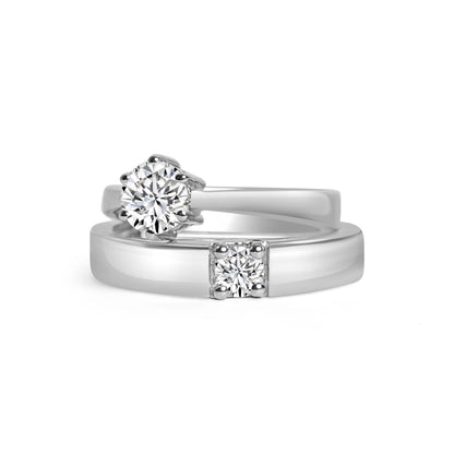 Silver Solitaire Cubic Ring for Couples