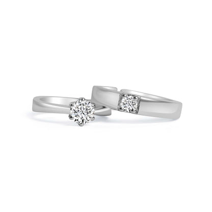 Silver Solitaire Cubic Ring for Couples