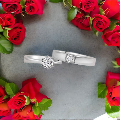 Silver Solitaire Cubic Ring for Couples