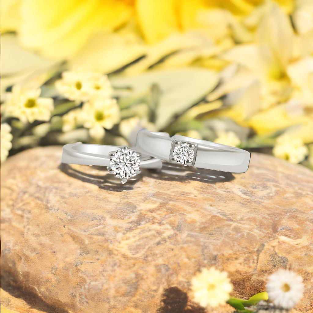 Silver Solitaire Cubic Ring for Couples