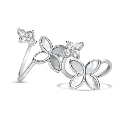 925 Silver Flat Pearl Flower Toe Ring