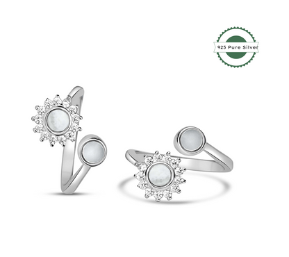 925 Silver Flat Pearl Sun Toe Ring