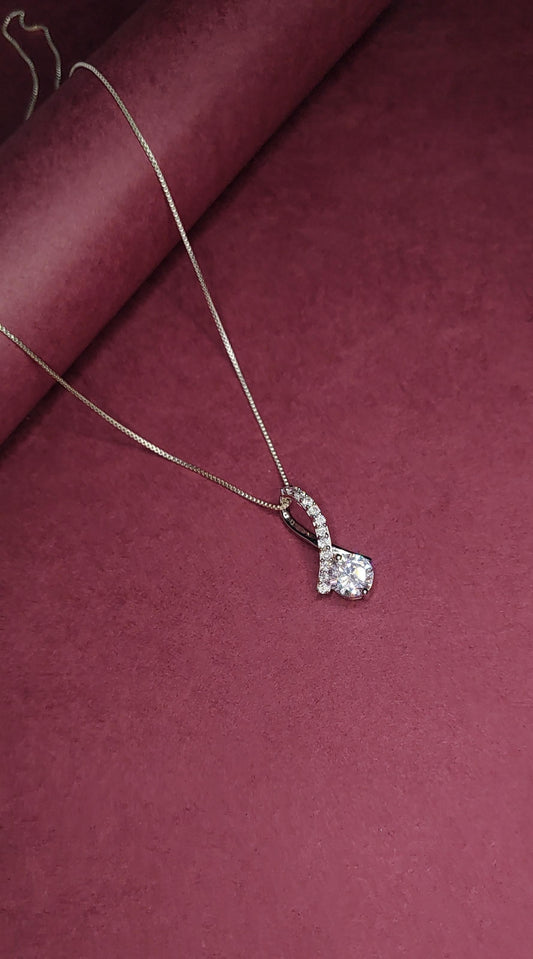 Silver Graceful Curved Solitaire Pendant
