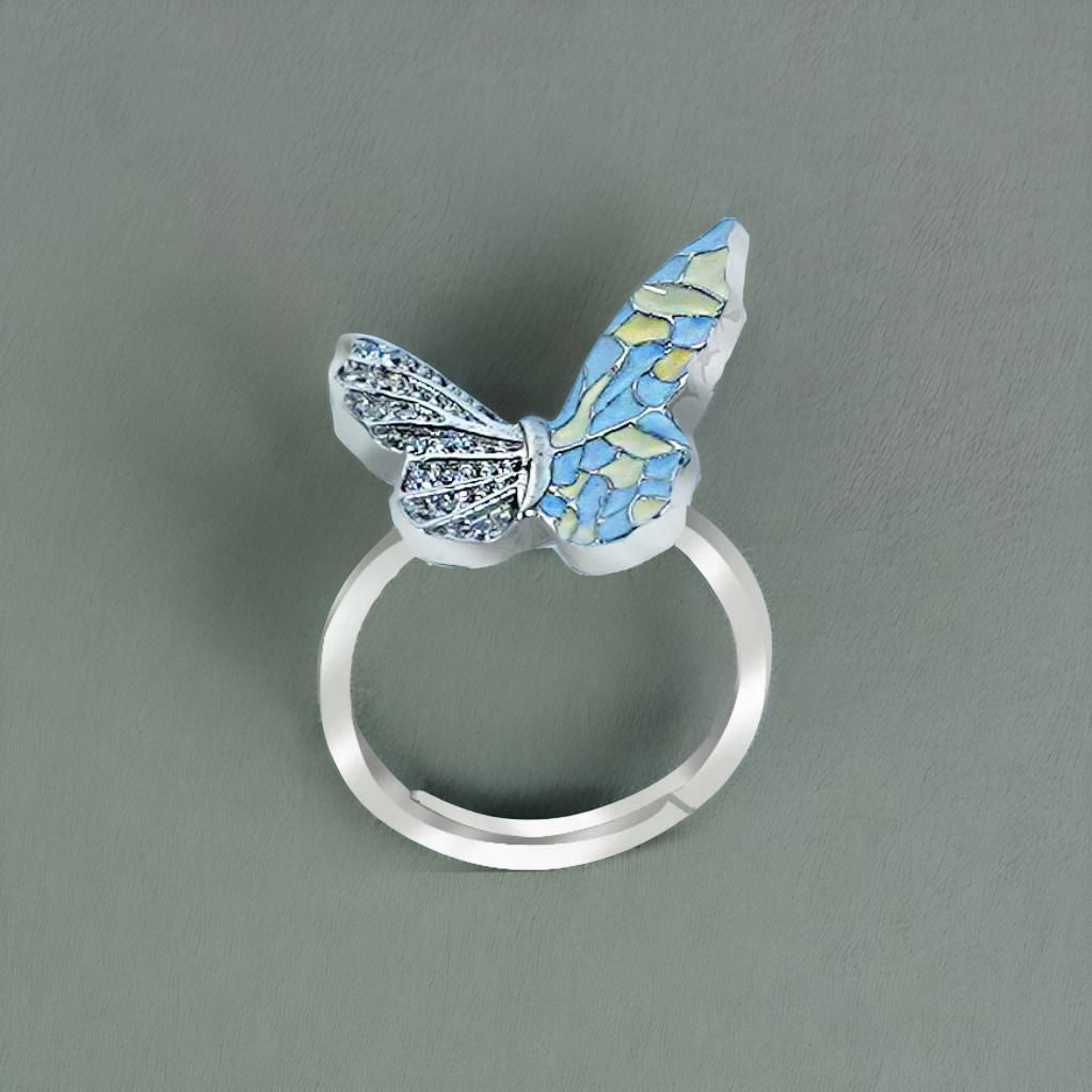 Silver Meenakari Butterfly Ring for DIVAs